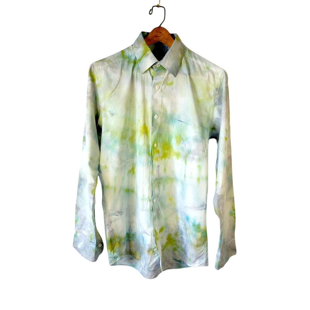 Marquis Slim Fit Shirt Dyed Upcycled Size 15-32 Unisex Long Sleeve Green Slate